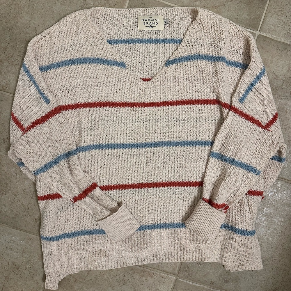 The Normal Brand V-Neck Sweater - Red, Blue, Cream
